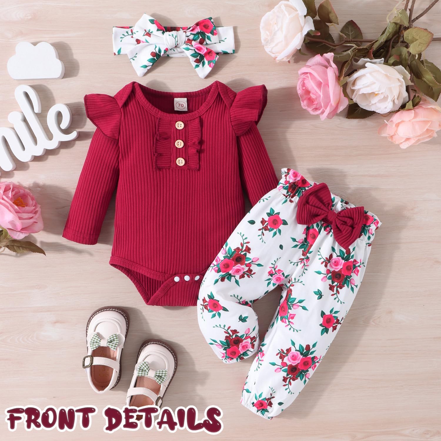 GDTOGRT Baby Girl Clothes Newborn Infant Outfits Ruffle Romper+ Floral Pants + Cute Headband Sets for Girls - Image 2